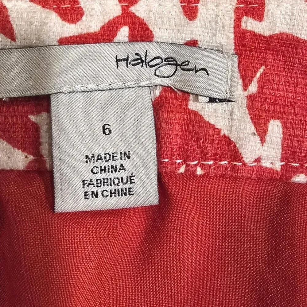 Halogen Womens Size 6 Coral Red Ivory Abstract Floral Pencil Skirt Lined Stretch